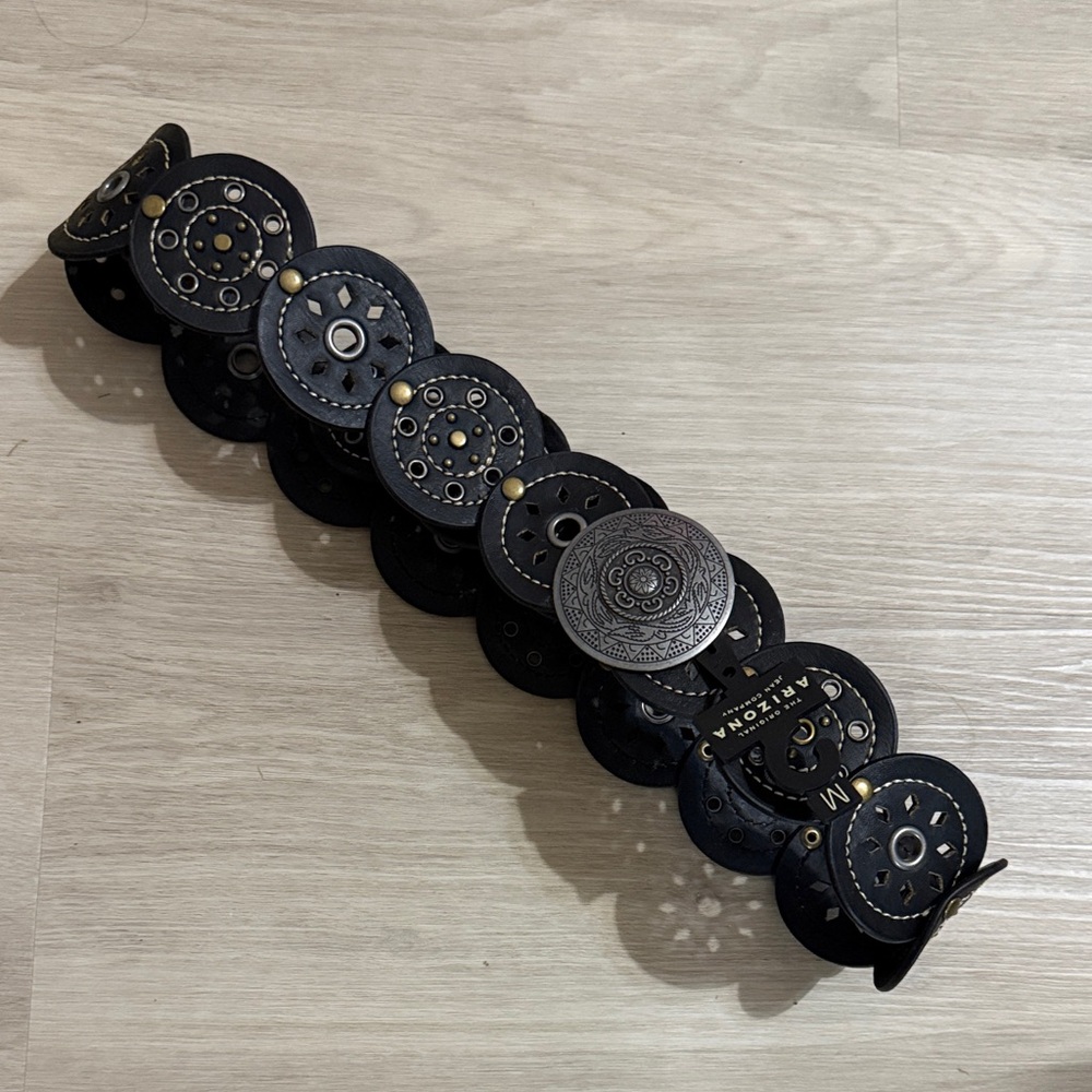 Handcrafted Black Leather Medallion Bracelet by Arizona Jean Company